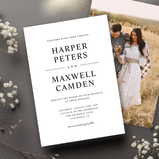 Invitation Mariage de typographie simple noir et blanc