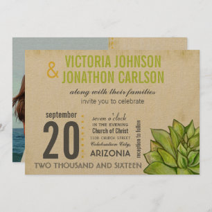 Invitation Mariage de typographie Succulente à la chaux jaune