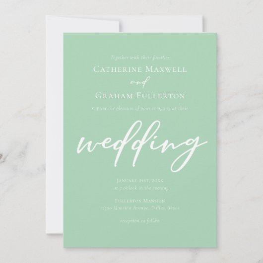 Invitation Mariage de typographie verte Chic Mint (Devant)