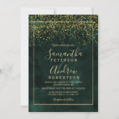 Invitation Mariage de typographie verte confetti en or chic (Devant)