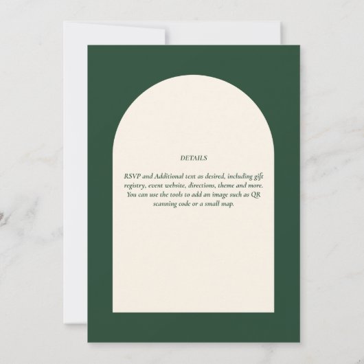 Invitation Mariage de typographie verte Emerald (Dos)