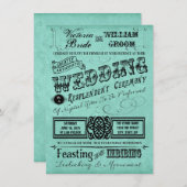 Invitation Mariage de typographie Vintage turquoise (Devant / Derrière)