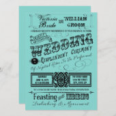 Invitation Mariage de typographie Vintage turquoise (Devant / Derrière)