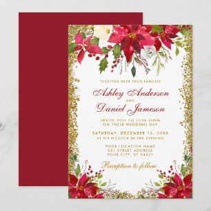 Invitation Mariage de vacances Floral Rouge Poinsettia Partie