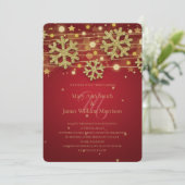Invitation Mariage de vacances Or & Rouge Enregistrer la date (Debout devant)