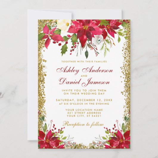 Invitation Mariage de vacances Rouge Floral Poinsettia Partie (Devant)