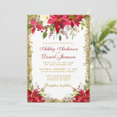 Invitation Mariage de vacances Rouge Floral Poinsettia Partie (Debout devant)