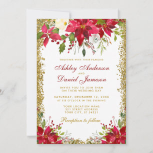 Invitation Mariage de vacances Rouge Floral Poinsettia Partie