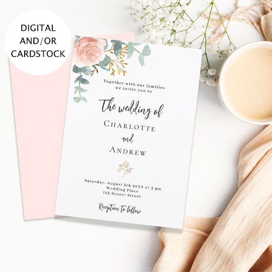 Invitation Mariage de végétation d'eucalyptus rose fleuri