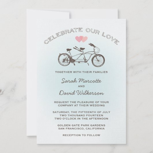 Invitation Mariage de vélo en tandem bleu (Devant)