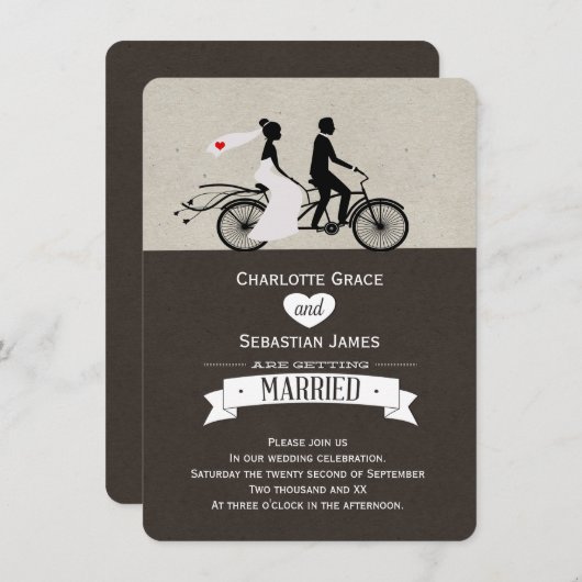 Invitation Mariage De Vélos Cute Tandem (Devant / Derrière)