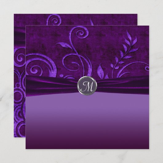 Invitation Mariage de velours prune et violet (Devant / Derrière)