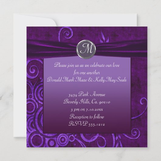Invitation Mariage de velours prune et violet (Dos)