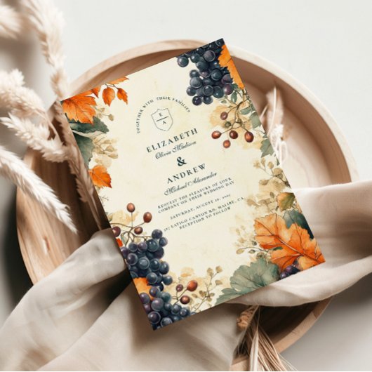 Invitation Mariage de Vendanges Automnal en Domaine Rustique