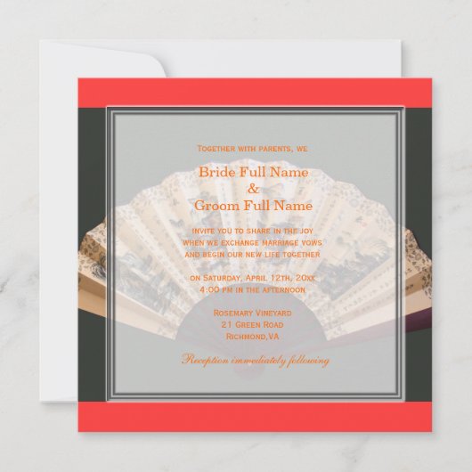 Invitation Mariage de ventilateur chinois en bambou et soie (Devant)