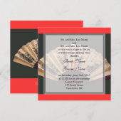 Invitation Mariage de ventilateur chinois en bambou et soie (Devant / Derrière)
