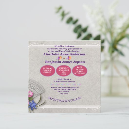 Invitation Mariage de ventilateur japonais élégant  (Debout devant)