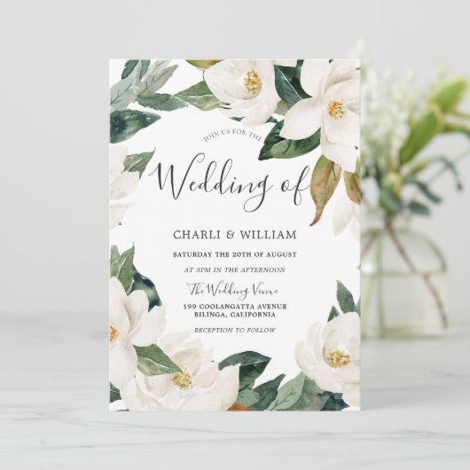 Invitation Mariage de verdure à feuilles florales blanches mo (Debout devant)