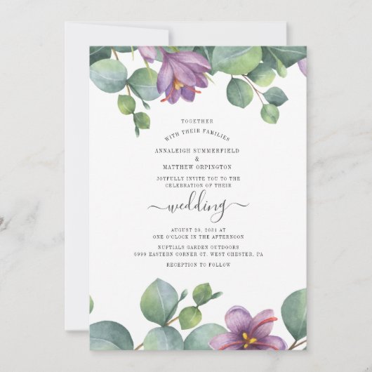 Invitation Mariage de verdure à l'aquarelle d'eucalyptus (Devant)