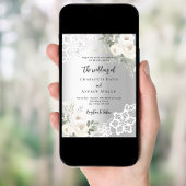 Invitation Mariage de verdure aux roses blanches argentées