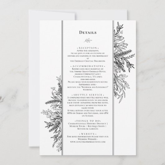 Invitation Mariage de verdure blanche et noire Détails du mon (Dos)