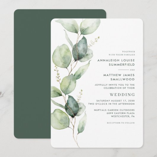 Invitation Mariage de verdure botanique d'Eucalyptus (Devant / Derrière)