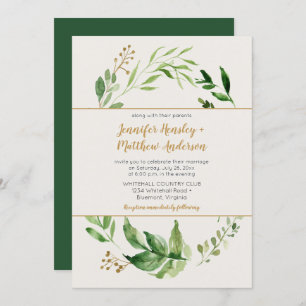 Invitation Mariage de verdure botanique russe Wreath Gold Bud