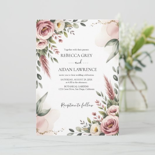 Invitation Mariage de verdure botanique rustique d'eucalyptus (Debout devant)