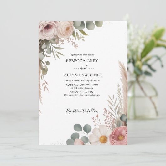 Invitation Mariage de verdure botanique rustique d'eucalyptus (Debout devant)