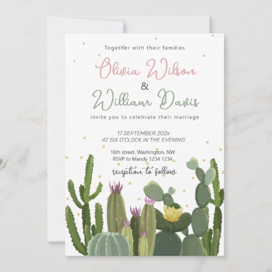 Invitation Mariage de verdure de cactus (Devant)