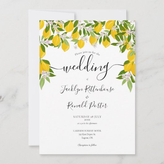 Invitation Mariage de verdure de citronniers en fleurs (Devant)