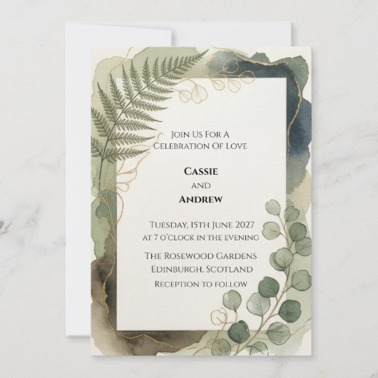 Invitation Mariage de verdure de fougère d'eucalyptus (Devant)