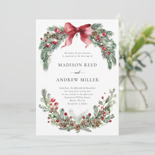 Invitation Mariage de verdure de Noël rustique (Debout devant)