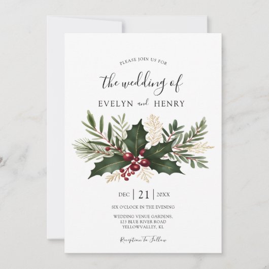 Invitation Mariage de verdure de Noël rustique (Devant)