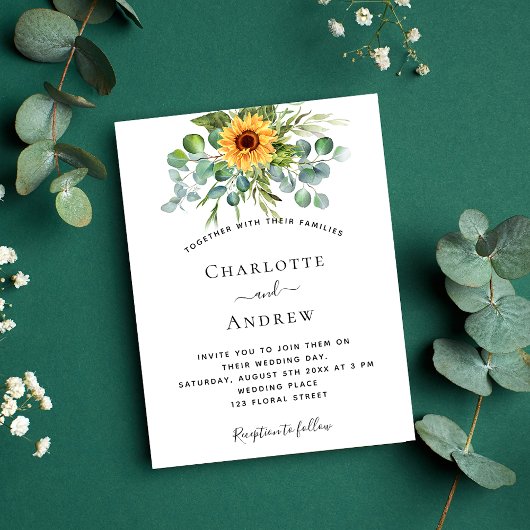 Invitation Mariage de verdure de tournesol eucalyptus