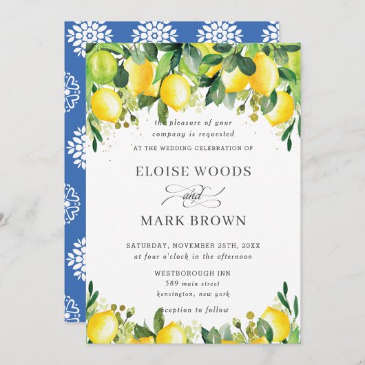 Invitation Mariage de verdure d'été Lemon Azure (Devant / Derrière)