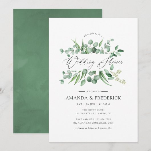 Invitation Mariage de verdure d'eucalyptus à l'aquarelle (Devant / Derrière)