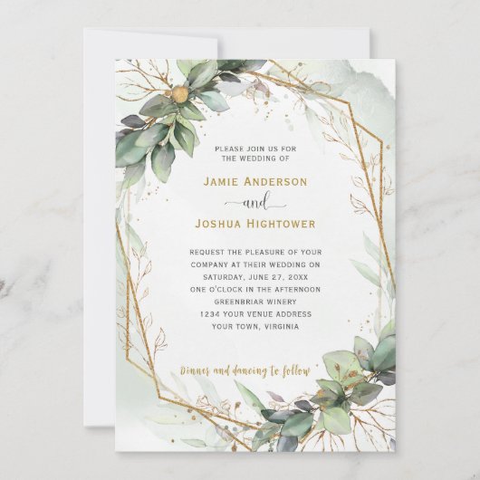 Invitation Mariage de verdure dorée Eucalyptus (Devant)