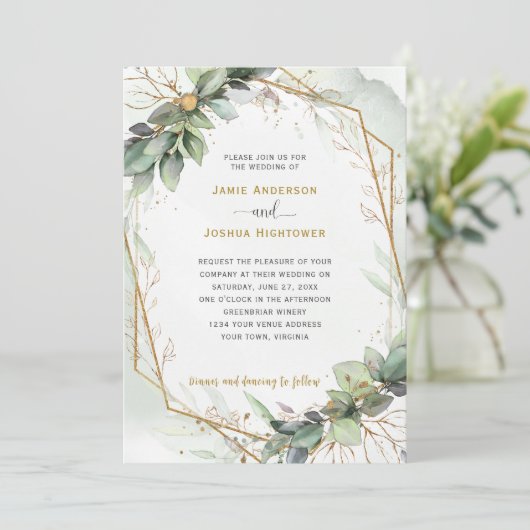 Invitation Mariage de verdure dorée Eucalyptus (Debout devant)
