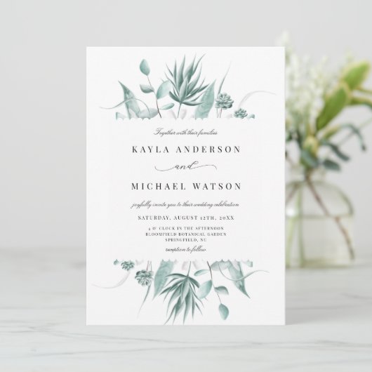 Invitation Mariage de verdure Dusty Blue Eucalyptus (Debout devant)