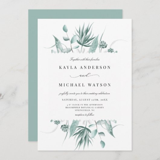 Invitation Mariage de verdure Dusty Blue Eucalyptus (Devant / Derrière)