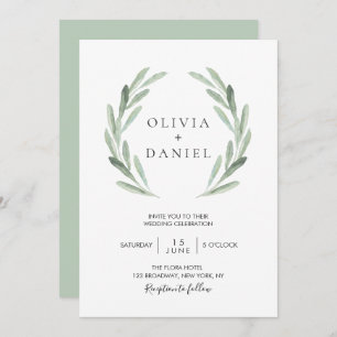 Invitation Mariage de verdure en feuilles d'olive rustique et