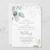 Invitation Mariage de verdure et feuille d'or (Devant)