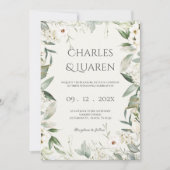 Invitation Mariage de verdure et fleurs blanches (Devant)