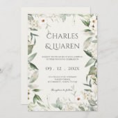 Invitation Mariage de verdure et fleurs blanches (Devant / Derrière)