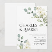 Invitation Mariage de verdure et fleurs blanches (Devant / Derrière)