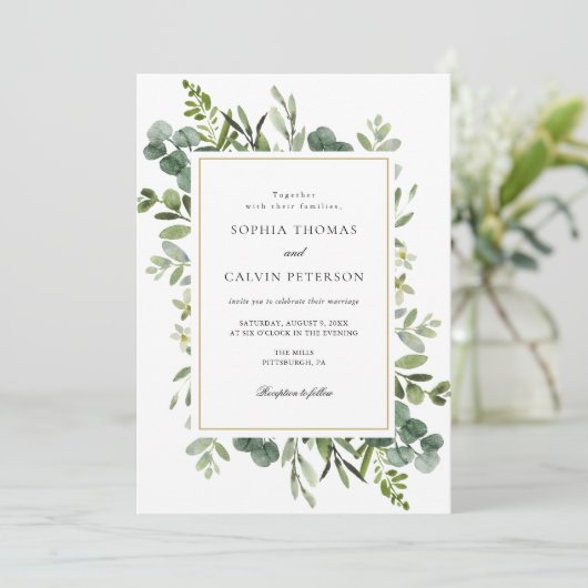 Invitation Mariage de verdure Eucalyptus (Debout devant)