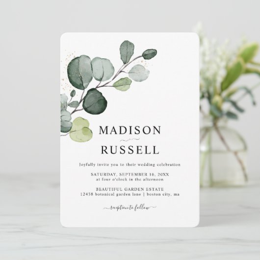 Invitation Mariage de verdure Eucalyptus (Debout devant)