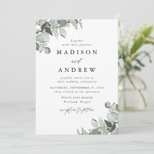 Invitation Mariage de verdure Eucalyptus (Debout devant)