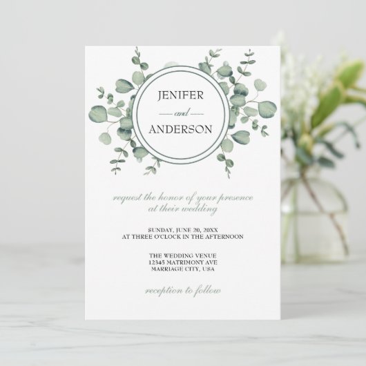 Invitation Mariage de verdure Eucalyptus (Debout devant)